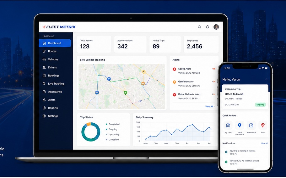Fleet Metrix transportation dashboard and mobile experience